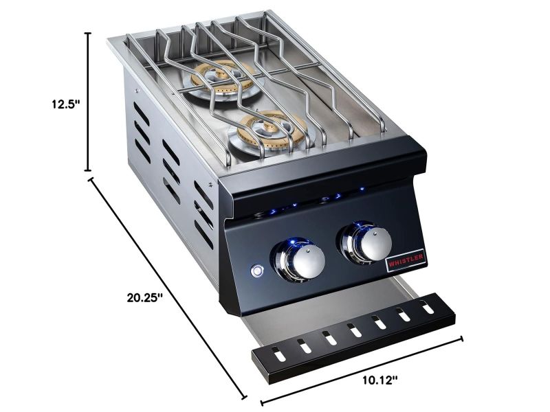 Whistler 4-Burner 102 x 28-Inch Gas Grill Island with Infrared Rear Burner, Refrigerator, Double Side Burner, and Rotisserie Kit - Black Stainless