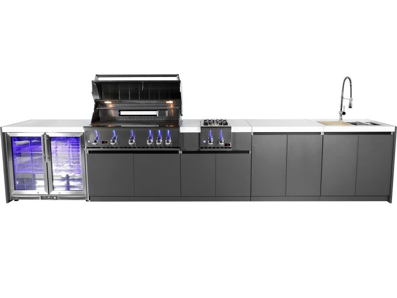 Whistler 5-Burner 172 x 28-Inch Gas Grill Island with Infrared Rear Burner, Refrigerator, Sink, Double Side Burner, and Rotisserie Kit