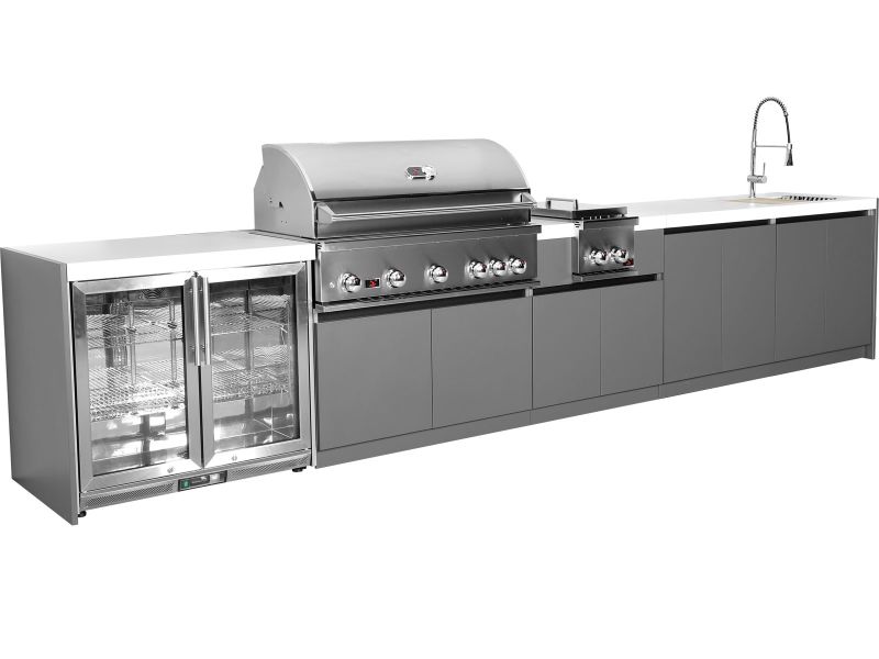 Whistler 5-Burner 172 x 28-Inch Gas Grill Island with Infrared Rear Burner, Refrigerator, Sink, Double Side Burner, and Rotisserie Kit