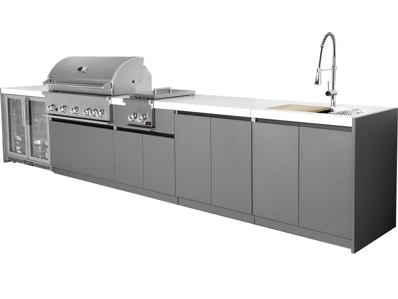 Whistler 5-Burner 172 x 28-Inch Gas Grill Island with Infrared Rear Burner, Refrigerator, Sink, Double Side Burner, and Rotisserie Kit