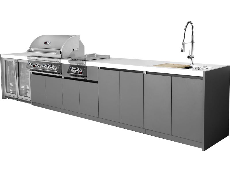 Whistler 4-Burner 164 x 28-Inch Gas Grill Island with Infrared Rear Burner, Refrigerator, Sink, Double Side Burner, and Rotisserie Kit