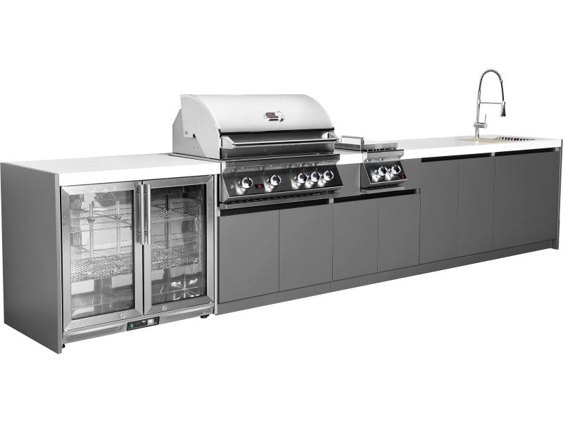 Whistler 4-Burner 164 x 28-Inch Gas Grill Island with Infrared Rear Burner, Refrigerator, Sink, Double Side Burner, and Rotisserie Kit