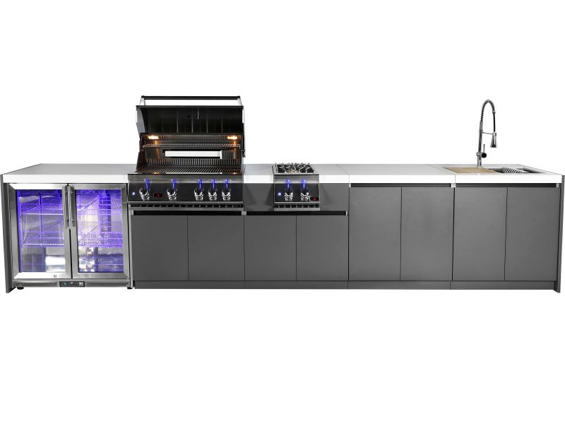 Whistler 4-Burner 164 x 28-Inch Gas Grill Island with Infrared Rear Burner, Refrigerator, Sink, Double Side Burner, and Rotisserie Kit