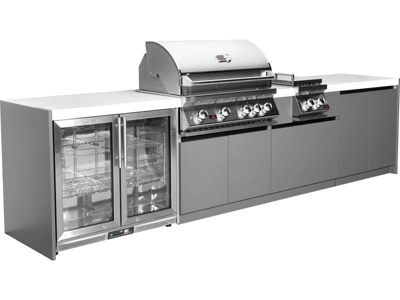 Whistler 4-Burner 133 x 28-Inch Gas Grill Island with Infrared Rear Burner, Refrigerator, Double Side Burner, and Rotisserie Kit