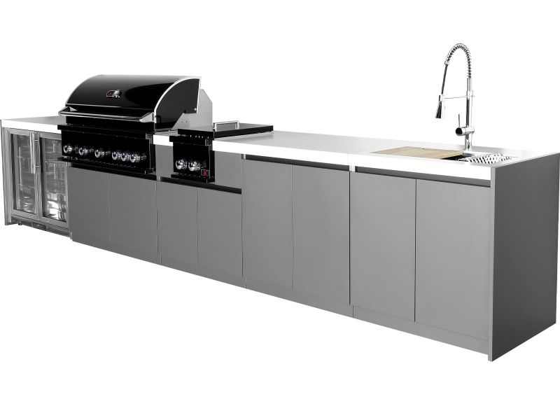 Whistler 5-Burner 172 x 28-Inch Gas Grill Island with Infrared Rear Burner, Refrigerator, Sink, Double Side Burner, and Rotisserie Kit - Black Stainless