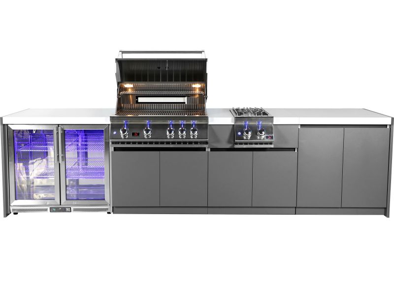 Whistler 4-Burner 133 x 28-Inch Gas Grill Island with Infrared Rear Burner, Refrigerator, Double Side Burner, and Rotisserie Kit