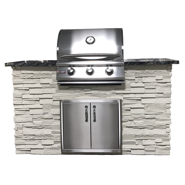 Tru Innovative 5ft Traditional Grill White Island + Blaze Grill (25”) + Double Door