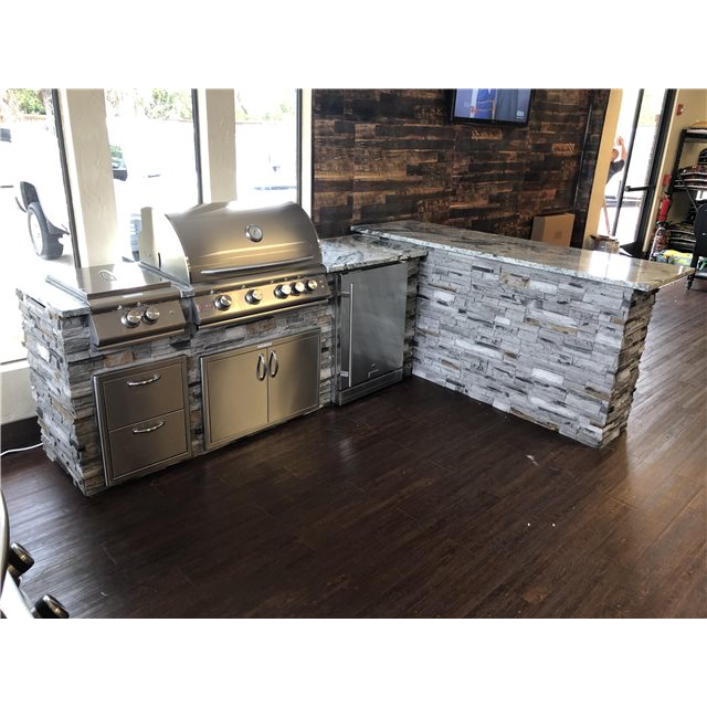 TRU Innovative 8ft L-Shaped Kitchen Island Complete Package - Blaze Grill - White Top/Grey Wall Complete Kitchen