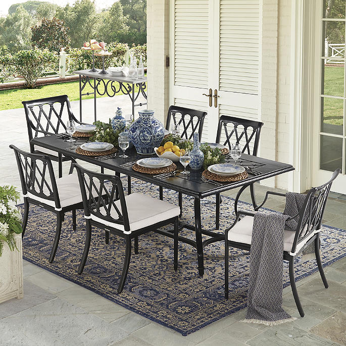 Rectangular Dining Set in Black Finish and Cushions