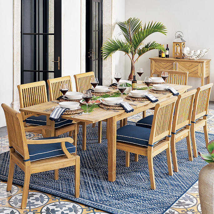Cassara 7-pc. Rectangular Dining Set in Natural Finish + Cushions