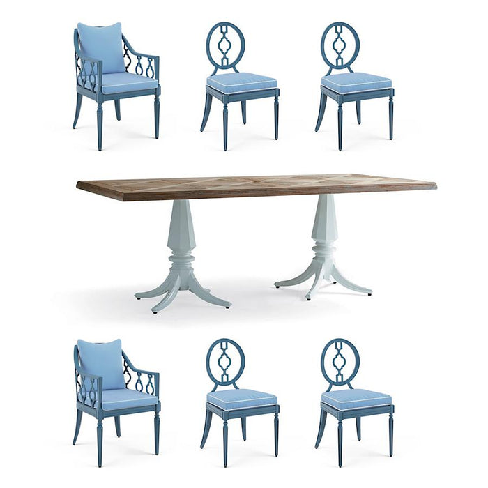 Avery 7-pc. Dining Set in Moonlight Blue Finish + Cushions