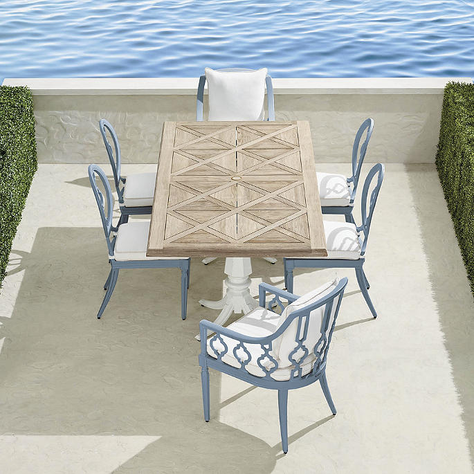 Avery 7-pc. Dining Set in Moonlight Blue Finish + Cushions
