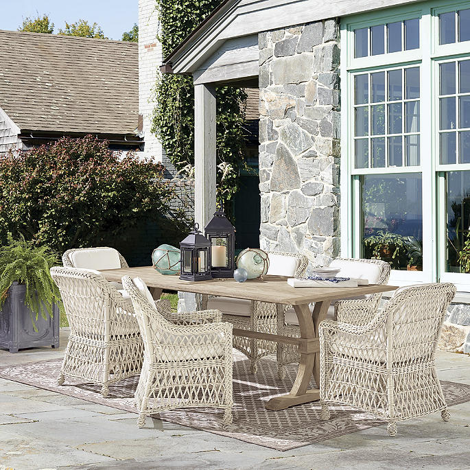 Hampton 7-pc. Rectangle Dining Set in Driftwood Finish + Cushions