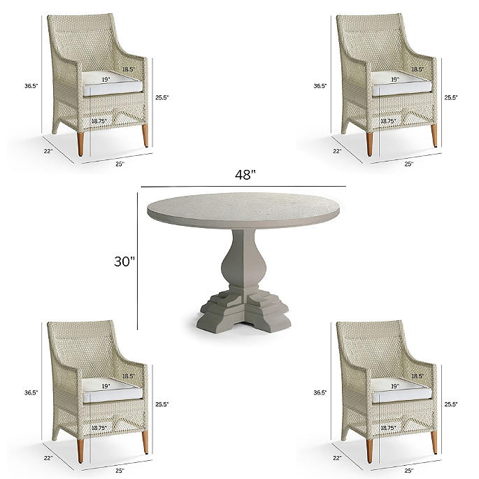 Graham 5-pc. Round Dining Set in Shell Finish + Cushions