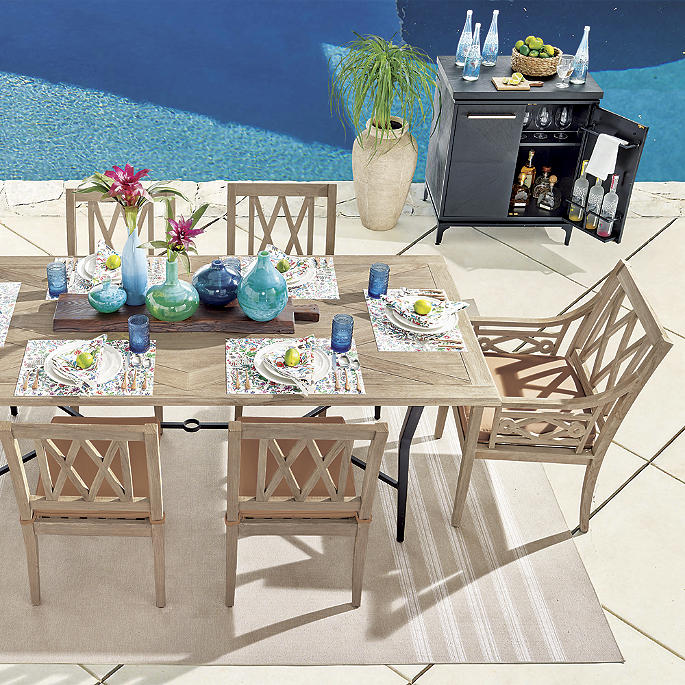Surrey Hill 7-pc. Dining Set in Weathered Teak + Cushions