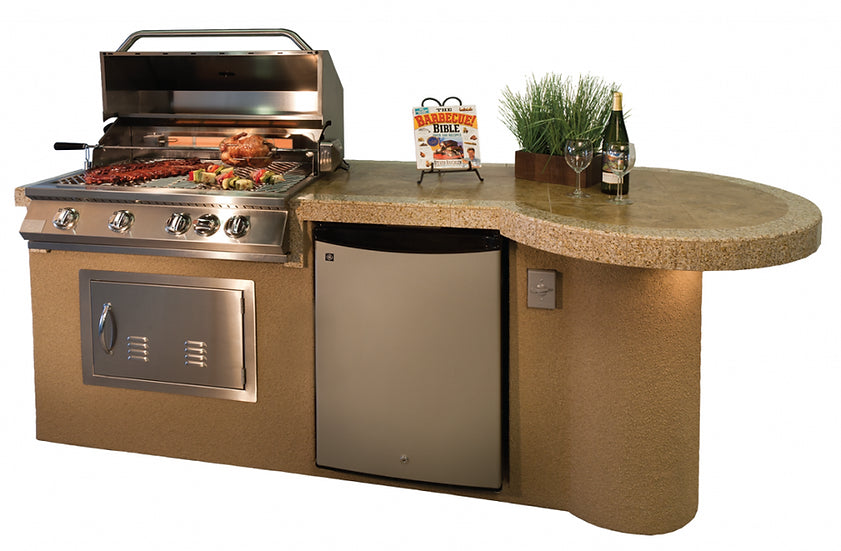 Maui 7'6" BBQ Island With 33" Round Bar on one end Led Lights and Built In BBQ BBQ GRILL KoKoMo Grills LPG  