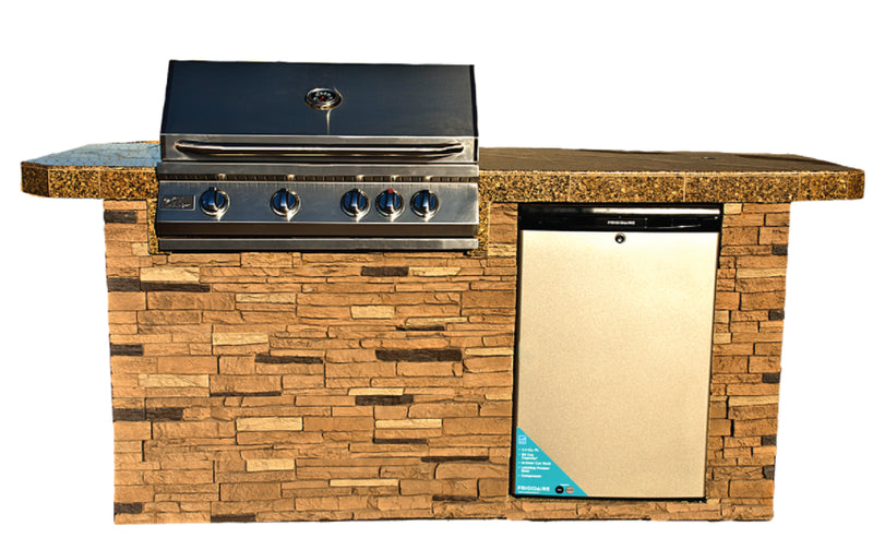 St. John 7'6" BBQ Island with Bar on Three Sides and 4 Burner Built In BBQ Grill BBQ GRILL KoKoMo Grills LPG  