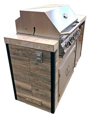 Elite 6' BBQ Island With Built In BBQ Grill Drift Wood Look Siding 30 Inch Doors BBQ GRILL KoKoMo Grills   