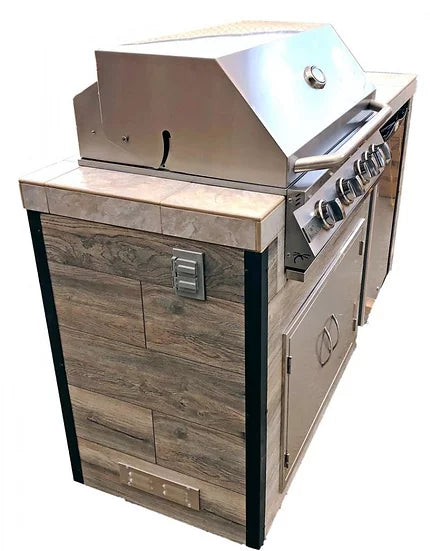 Elite 6' BBQ Island With Built In BBQ Grill Drift Wood Look Siding 30 Inch Doors BBQ GRILL KoKoMo Grills   