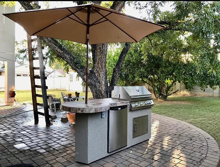 Maui 7'6" BBQ Island With 33" Round Bar on one end Led Lights and Built In BBQ BBQ GRILL KoKoMo Grills   