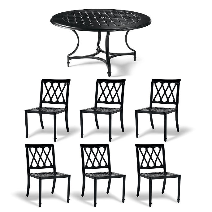 Grayson 7-pc. Round Dining Set in Black Finish + Cushions