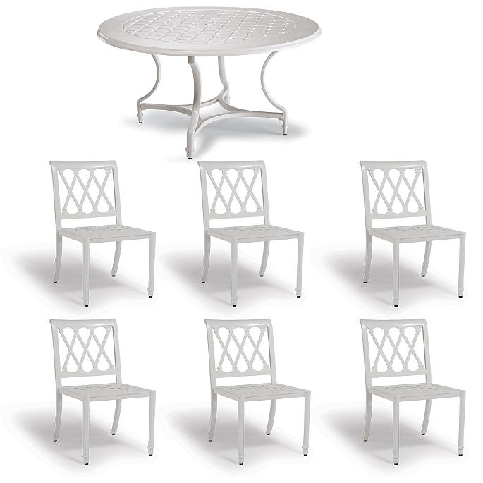 Grayson 7-pc. Round Dining Set in White Finish + Cushions