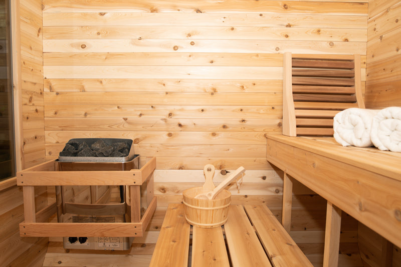 Dundalk Canadian Timber Luna White Cedar Outdoor Sauna | 2-4 People | Wood or Electric Heater  Dundalk Leisurecraft   