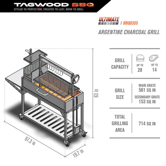 Tagwood BBQ Argentine Santa Maria Wood Fire & Charcoal Gaucho Grill | BBQ03SS