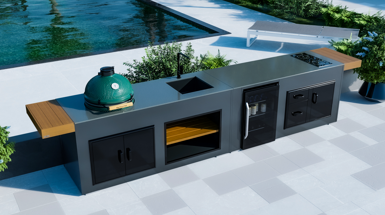 Outdoor Kitchen  Hob, Fridge + Large Green Egg + Premium Cover - 14.5F