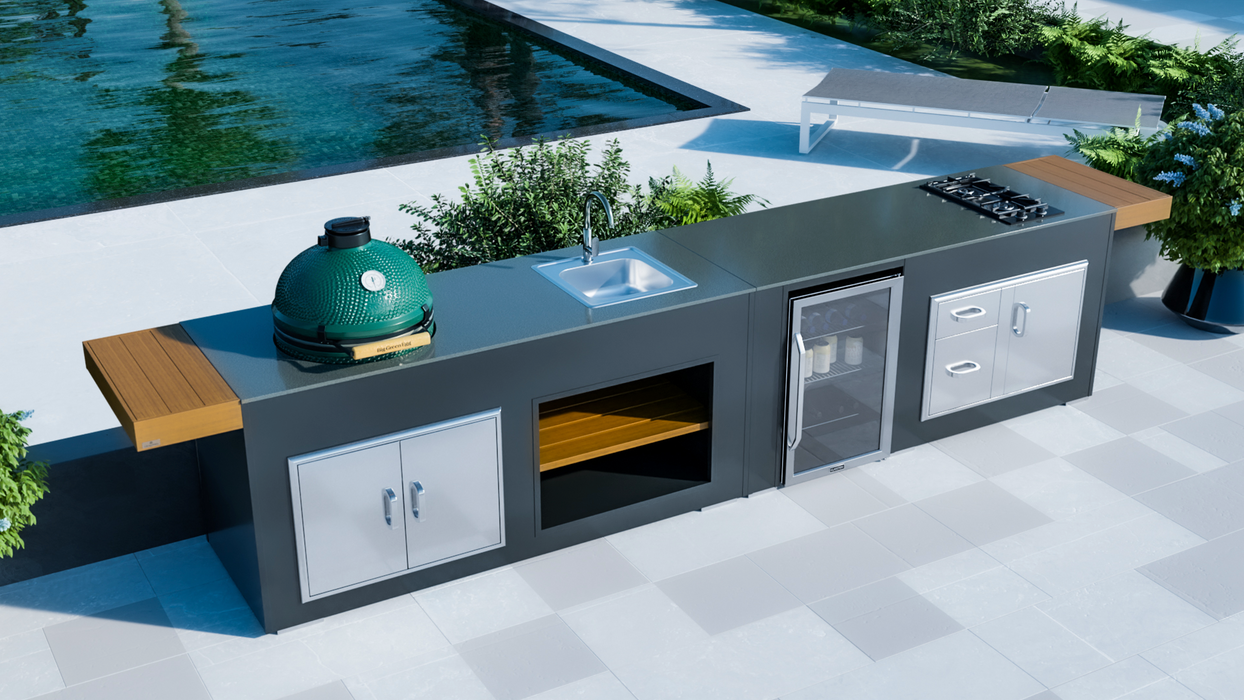 Outdoor Kitchen  Hob, Fridge + Large Green Egg + Premium Cover - 14.5F