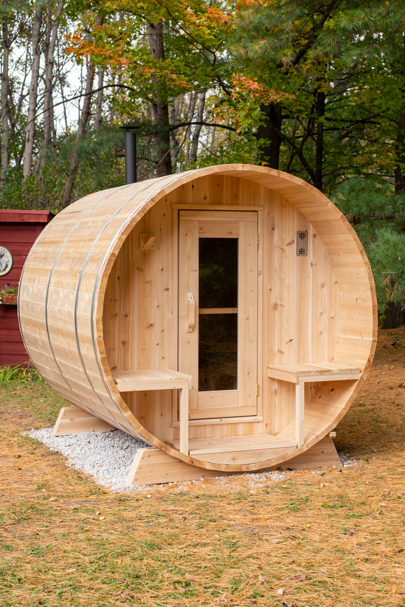 Dundalk Canadian Timber White Cedar Serenity Outdoor Sauna | 2-4 People | Wood or Electric Heater  Dundalk Leisurecraft   