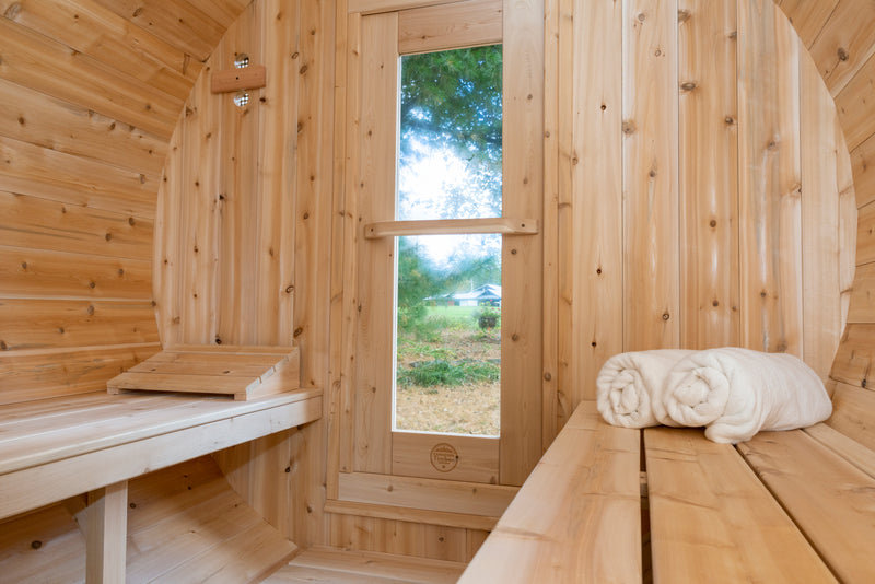 Dundalk Canadian Timber White Cedar Serenity Outdoor Sauna | 2-4 People | Wood or Electric Heater  Dundalk Leisurecraft   