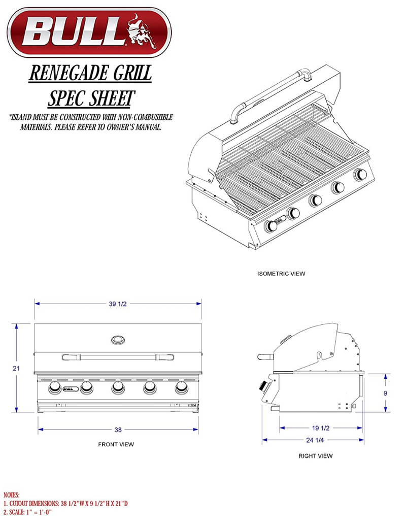 Bull Renegade Built-In 5 Burner  LPG