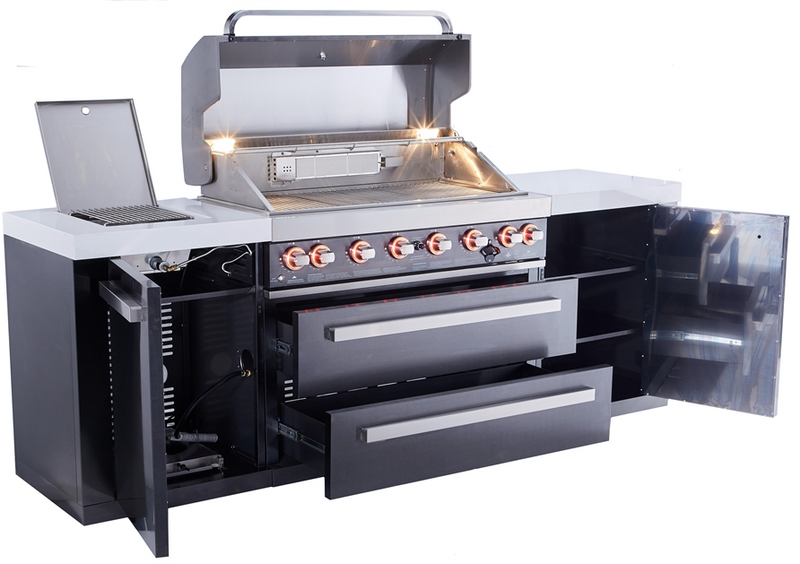 Mont Alpi 805 Black Stainless Steel Island, Infrared Side Burner 93'' BBQ GRILL Mont Alpi   