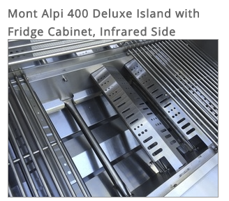 Mont Alpi 400 Deluxe Island with Fridge Cabinet, Infrared Side Burner 83'' BBQ GRILL Mont Alpi   
