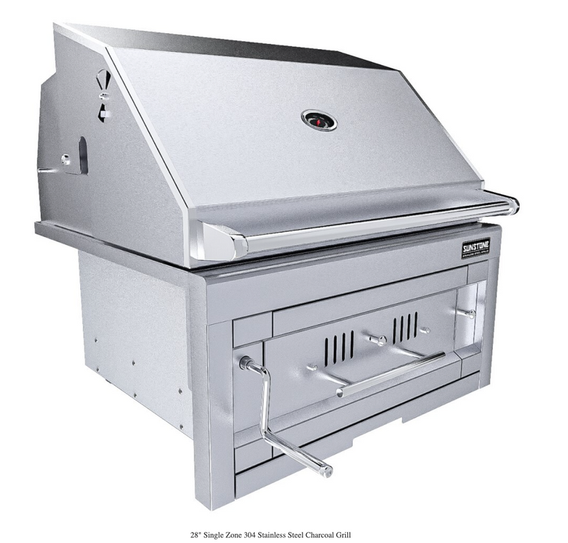28" Single Zone 304 Stainless Steel Charcoal Grill BBQ GRILL SunStone Barbecue Grills   