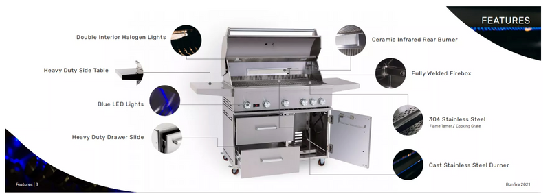 Bonfire 500 Prime Door/Drawer Cart +Cover+Rotisserie + Lifetime Warranty BBQ GRILL Bonfire Barbecue grills   