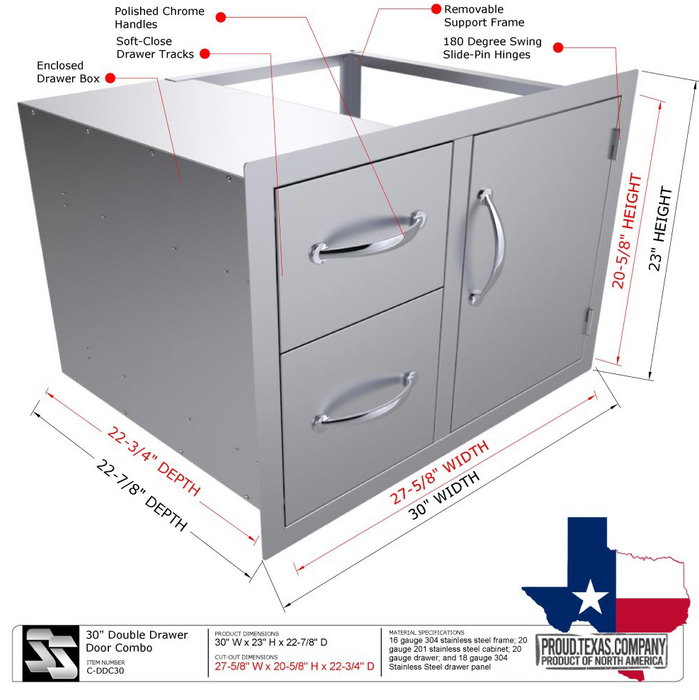 Classic Series 30" Double Drawer Door Combo BBQ GRILL SunStone Barbecue Grills   