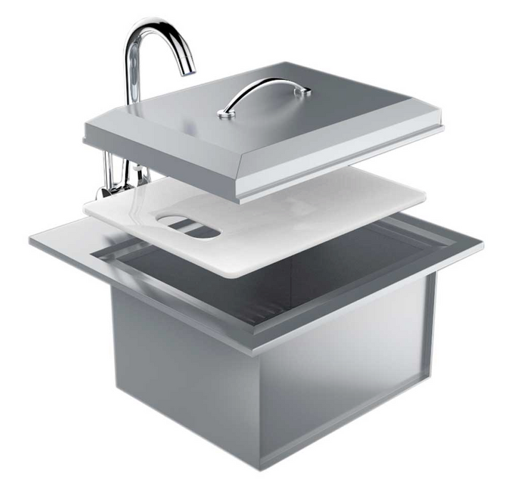 Premium Drop In Sink W/ Hot and Cold water Faucet & Cutting Board BBQ GRILL SunStone Barbecue Grills   