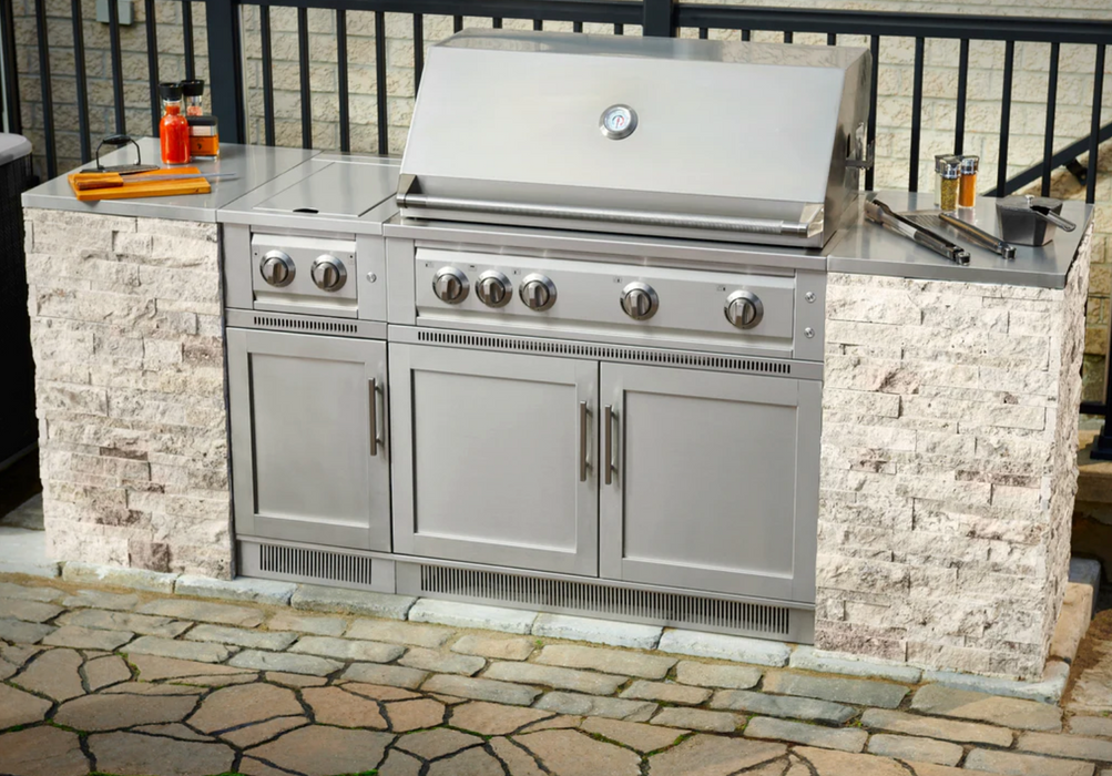 Outdoor Kitchen Signature Series 11 Piece L Shape Cabinet Set with Side Burner & 33'' Grill BBQ GRILL New Age   