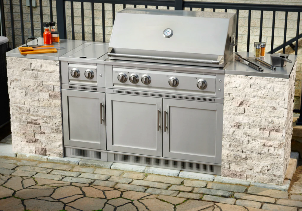 Outdoor Kitchen Signature Series 11 Piece L Shape Cabinet Set with Side Burner 33'' Grill