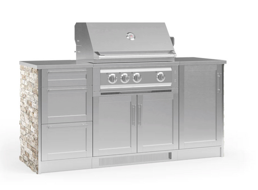 Outdoor Kitchen Signature Series 6 Piece Cabinet Set with 3 Drawer Cabinet + 33'' Grill BBQ GRILL New Age Outdoor Kitchen Signature Series 6 Piece Cabinet Set with 3 Drawer Cabinet - Ivory Travertine Outdoor Kitchen Signature Series 6 Piece Cabinet Set with 3 Drawer Cabinet - LPG 