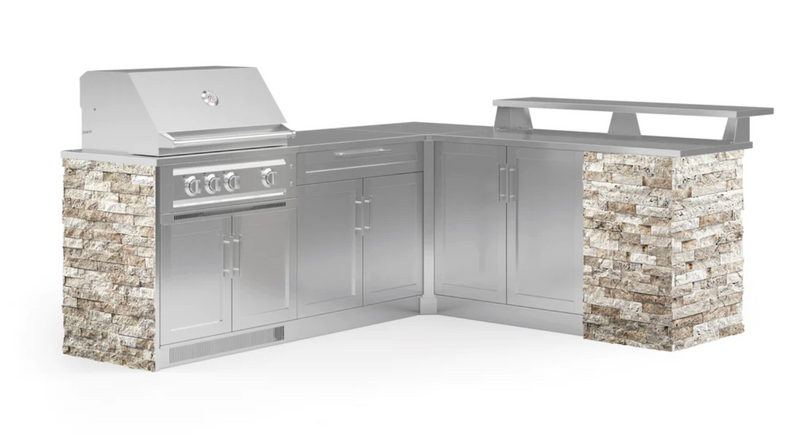 Outdoor Kitchen Signature Series 8 Piece L Shape Cabinet Set With 33'' Grill BBQ GRILL New Age Outdoor Kitchen Signature Series 8 Piece L Shape Cabinet Set With Grill - Ivory Travertine Outdoor Kitchen Signature Series 8 Piece L Shape Cabinet Set With Grill - LPG 