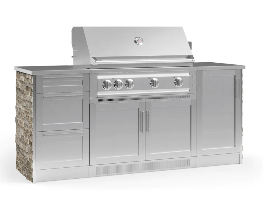 Outdoor Kitchen Signature Series 6 Piece Cabinet Set with 3 Drawer Cabinet + 40'' Grill BBQ GRILL New Age Outdoor Kitchen Signature Series 6 Piece Cabinet Set with 3 Drawer Cabinet - Silver Travertine Outdoor Kitchen Signature Series 6 Piece Cabinet Set with 3 Drawer Cabinet - LPG 