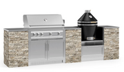 Outdoor Kitchen Signature Series 9 Piece Cabinet Set With Kamado & 40'' Grill BBQ GRILL New Age Outdoor Kitchen Signature Series 9 Piece Cabinet Set With Kamado - Silver Travertine Outdoor Kitchen Signature Series 9 Piece Cabinet Set With Kamado - LPG 