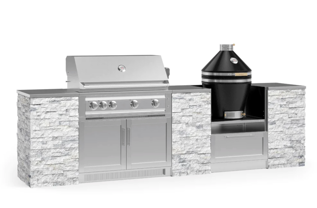 Outdoor Kitchen Signature Series 9 Piece Cabinet Set With Kamado & 40'' Grill BBQ GRILL New Age Outdoor Kitchen Signature Series 9 Piece Cabinet Set With Kamado -White Crystal Marble Outdoor Kitchen Signature Series 9 Piece Cabinet Set With Kamado - LPG 