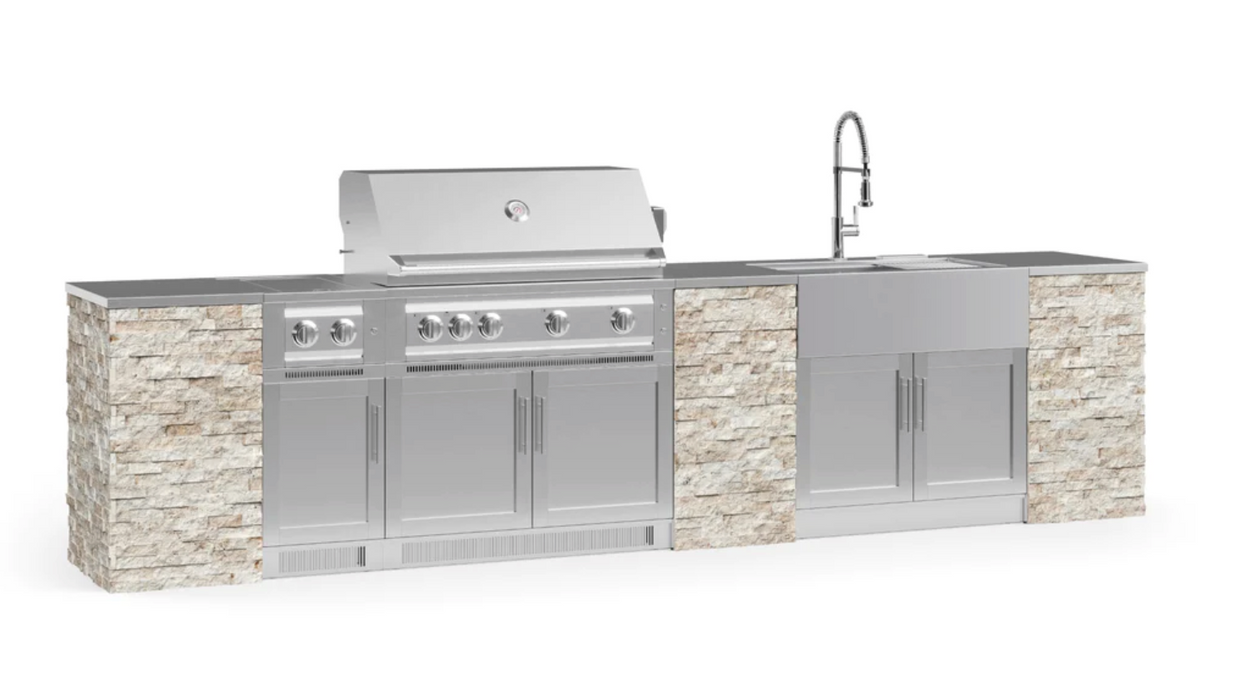 Outdoor Kitchen Signature Series 11 Piece Cabinet Set with 40'' Grill BBQ GRILL New Age Outdoor Kitchen Signature Series 11 Piece Cabinet Set with Grill- Ivory Travertine Outdoor Kitchen Signature Series 11 Piece Cabinet Set with Grill - LPG 
