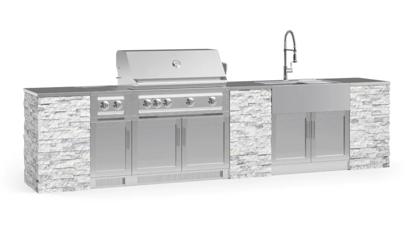 Outdoor Kitchen Signature Series 11 Piece Cabinet Set with 40'' Grill BBQ GRILL New Age Outdoor Kitchen Signature Series 11 Piece Cabinet Set with Grill - White Crystal Marble Outdoor Kitchen Signature Series 11 Piece Cabinet Set with Grill - LPG 