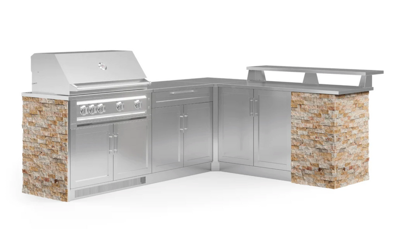 Outdoor Kitchen Signature Series 8 Piece L Shape Cabinet Set With 40'' Grill BBQ GRILL New Age Outdoor Kitchen Signature Series 8 Piece L Shape Cabinet Set With Grill - Scabos Travertine Outdoor Kitchen Signature Series 8 Piece L Shape Cabinet Set With Grill - LPG 