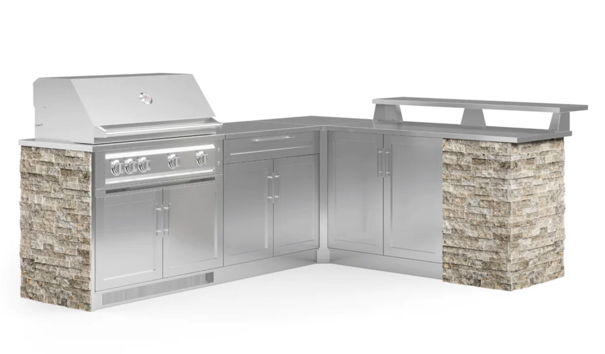 Outdoor Kitchen Signature Series 8 Piece L Shape Cabinet Set With 40'' Grill BBQ GRILL New Age Outdoor Kitchen Signature Series 8 Piece L Shape Cabinet Set With Grill - Silver Travertine Outdoor Kitchen Signature Series 8 Piece L Shape Cabinet Set With Grill - LPG 